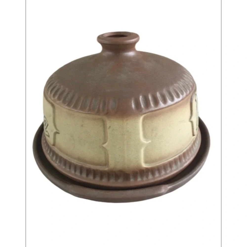 Vintage German Ceramic‎ Käse Cheese Dome Covered Dish Brown Beige Stoneware MCM